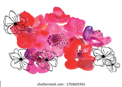 Creative artistic floral vector background with flowers and hand painted textures. Modern graphic design for banner, poster, postcard, cover, invitation, placard, brochure or a web header.
