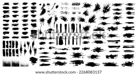 Creative artistic grunge box with brush strokes, bundle, paintbrush, circle frames, round design elements. Vector collection dirty ink elements. Various grunge, dirty distress elements. Vector set	
