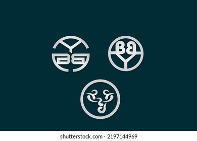 creative artistic logo modern silver design consisting of letters y and b in a circle 