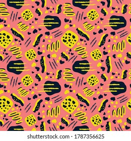 Creative artistic pattern. Colorful hand drawn organic shapes, doodles and elements on pink. Vector trendy design perfect for prints, flyers, banners, fabric , invitations, branding, covers and more.