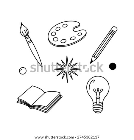 Creative Artistic Sketch Elements with Paint Palette and Ideas