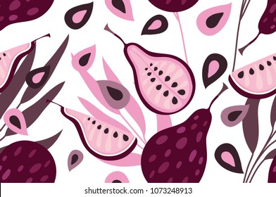 Creative artistic  universal seamless pattern. Hand drawn textures with  deep purple fruit.