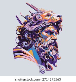 Ilustración vectorial creativa y artística de Herakles, un héroe divino en la mitología griega, el hijo de Zeus y Alcmene, y el hijo adoptivo de Anfitrión.