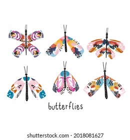 Creative artistic watercolor set of moths and butterflies. Vector illustration