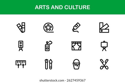 Creative Arts and Culture Icons. Modern Vector Illustrations for Designers and Artists. Premium outline icon set