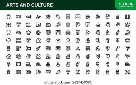 Creative Arts and Culture Icons. Modern Vector Illustrations for Designers and Artists. Premium outline icon set