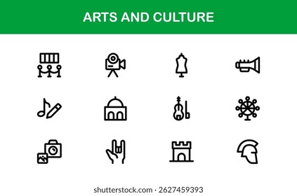 Creative Arts and Culture Icons. Modern Vector Illustrations for Designers and Artists. Premium outline icon set