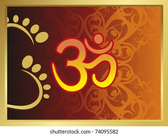 creative artwork background with aum and god feet print