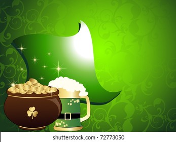 creative artwork background with banner, earthenware and beer mug