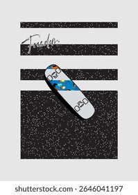 Creative artwork of a skateboard with urban flair, perfect for streetwear prints, youth fashion, and extreme sports branding.