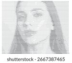 Creative ASCII art portrait made with text characters in black and white, digital abstract typography design.
