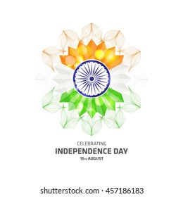 Creative Ashoka With Floral art tricolor label background. Indian Independence Day template