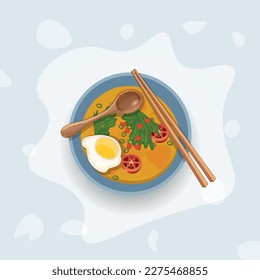 Creative Asian Food Ramen Illustration Clip Art Design, Minimal Asian Food Vector Spicy Design. Best Creative Ramen Illustration Clip Art Design, Art With Hi-Quality.