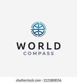Creative Atlas Globe with Compass Arrow Logo Design Concept
