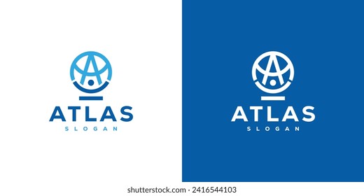 Logo de Creative Atlas. Carta A y Globe con estilo moderno. Plantilla de diseño de vectores de símbolos de logotipo global.