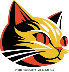 creative and attractive cat illustration for website design and branding. golden, red and black color cat vector art for logo design. beast multicolor cat face icon