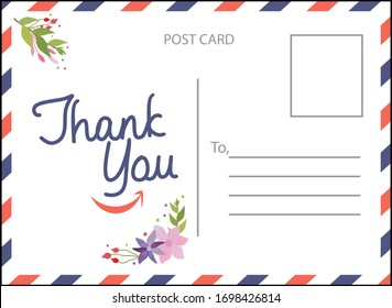 Creative and attractive design of greeting post card with a thank you message and some flowers design on it.