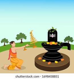 Creative and attractive design of panditji performing maha aarti of lord shiva linga in a very beautiful style.