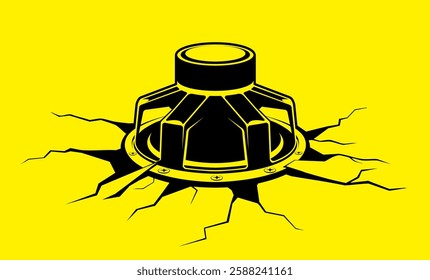 Creative audio speaker vector illustration. Powerful audio speaker crack flor to which it is attached. Power of audio system. Car audio system. Electronic music. Music festivals.