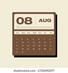 Kreativ August 2026 Kalender Design Bunte und minimalistische Planer Vorlage