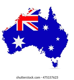 Creative Australia map with pixeled edge vector illustration. Australian patriotic poster.