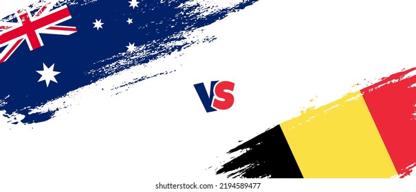 Creative Australia vs Belgium brush flag illustration. Artistic brush style two country flags relationship background