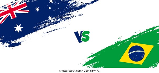 Creative Australia vs Brazil brush flag illustration. Artistic brush style two country flags relationship background