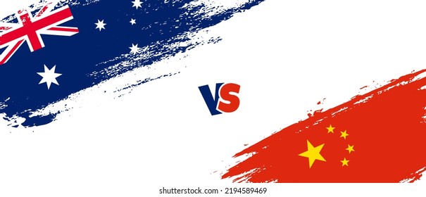 Creative Australia vs China brush flag illustration. Artistic brush style two country flags relationship background