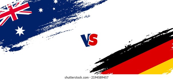 Creative Australia vs Germany brush flag illustration. Artistic brush style two country flags relationship background