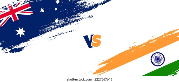 Creative Australia vs India brush flag illustration. Artistic brush style two country flags relationship background