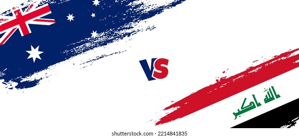 Creative Australia vs Iraq brush flag illustration. Artistic brush style two country flags relationship background