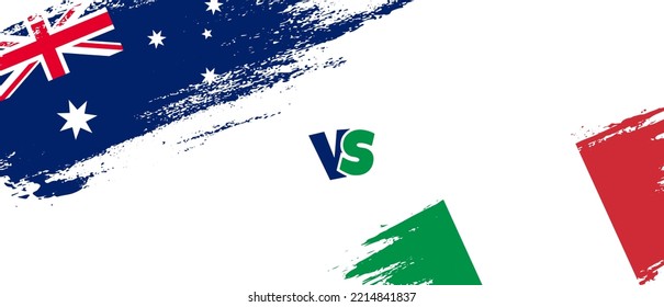 Creative Australia vs. Italien bürsten Flaggen. Zwei Länderflaggen im Stile eines künstlerischen Pinsels, Hintergrund
