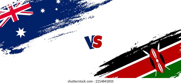Creative Australia vs Kenya brush flag illustration. Artistic brush style two country flags relationship background