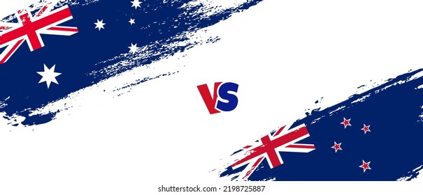 Creative Australia vs New Zealand brush flag illustration. Artistic brush style two country flags relationship background