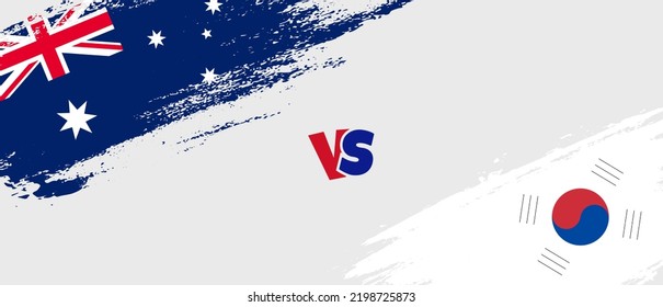 Creative Australia vs South Korea brush flag illustration. Artistic brush style two country flags relationship background