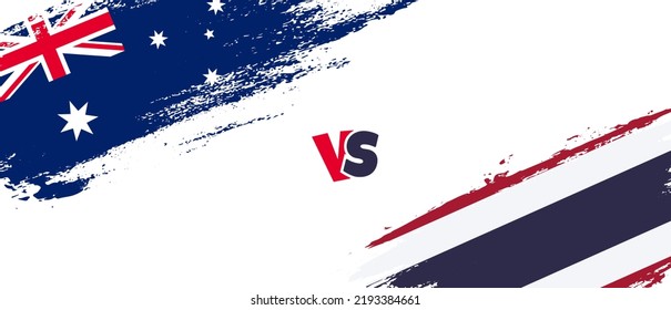 Creative Australia vs Thailand brush flag illustration. Artistic brush style two country flags relationship background