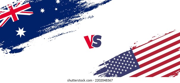 Creative Australia vs United States of America brush flag illustration. Artistic brush style two country flags relationship background