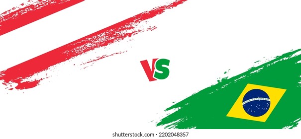 Kreatives Österreich vs. Brasilien bürsten Flaggen-Illustration. Zwei Länderflaggen im Stile eines künstlerischen Pinsels, Hintergrund