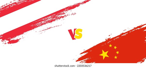 Ilustración de la bandera del pincel Creative Austria vs China. Estilo de pincel artificial dos indicadores de país fondo de relación