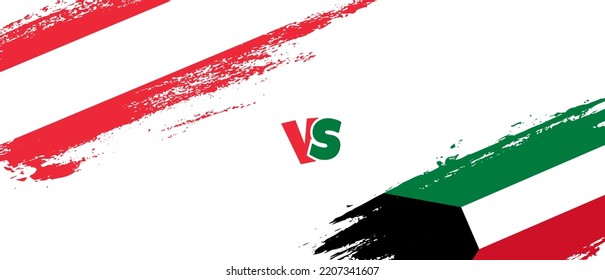 Creative Austria vs Kuwait brush flag illustration. Artistic brush style two country flags relationship background