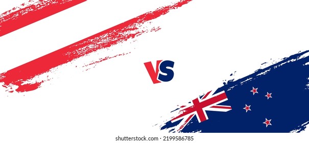 Creative Austria vs New Zealand brush flag illustration. Artistic brush style two country flags relationship background