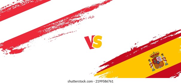 Creative Austria vs. Spanien bürsten Flaggen. Zwei Länderflaggen im Stile eines künstlerischen Pinsels, Hintergrund