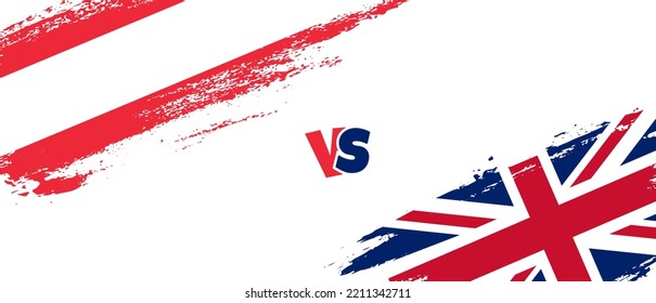 Creative Austria vs United Kingdom brush flag illustration. Artistic brush style two country flags relationship background