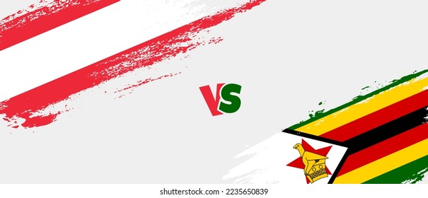 Creative Austria vs Zimbabwe brush flag illustration. Artistic brush style two country flags relationship background