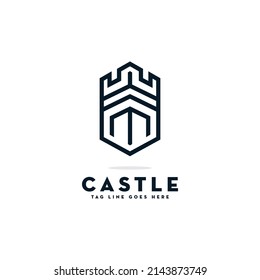 creative authentic castle tower logo design linear style illustration for real estate vector template icon