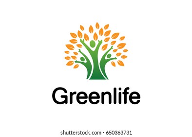 Creative Autumn People Tree Logo Design Illustration