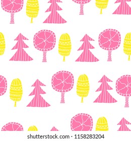 Creative autumn seamless pattern. Forest trees. Hand Drawn textures. 