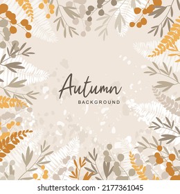 Creative autumn square background with simple leaves and pastel texture. Leaf fall frame. Vector illustration for card, banner, invitation, social media post, poster