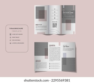 Creative And Awesome Home Interior, Real Estate Trifold Brochure Design Template