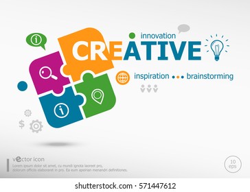 Creative aword cloud on colorful jigsaw puzzle. Infographic business for graphic or web design layout 